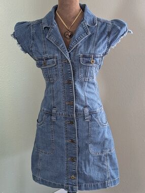 Y2K Body Central Light Blue Denim Dress with Puff Sleeves